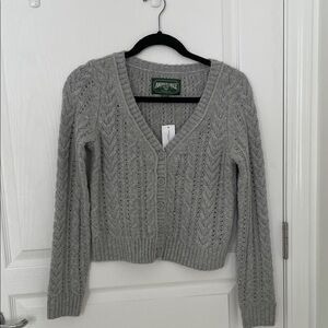 American Eagle Outfitters Light Gray Cable Knit Cardigan